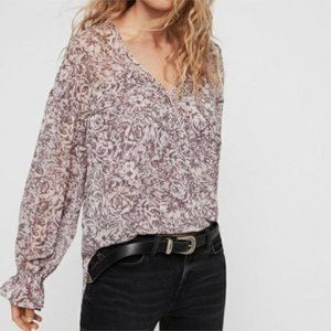 All Saints Penny Rosey Dusty Pink Boho Faux Wrap Long Sleeve Floral Blouse
